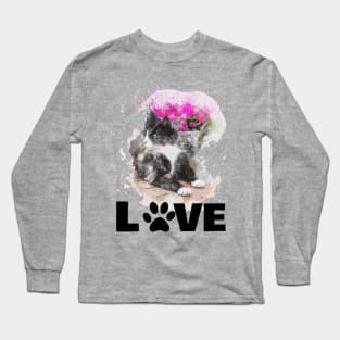 Watercolour Cat with Flowers Long Sleeve T-Shirt